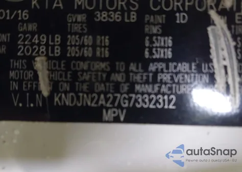 2016 Kia Soul из США, поврежденный, VIN KNDJN2A27G7332312